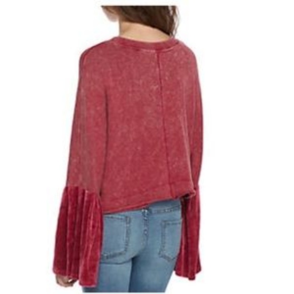Free People Pink Bell Sleeve Relaxed Crop Sweater - Picture 2 of 8